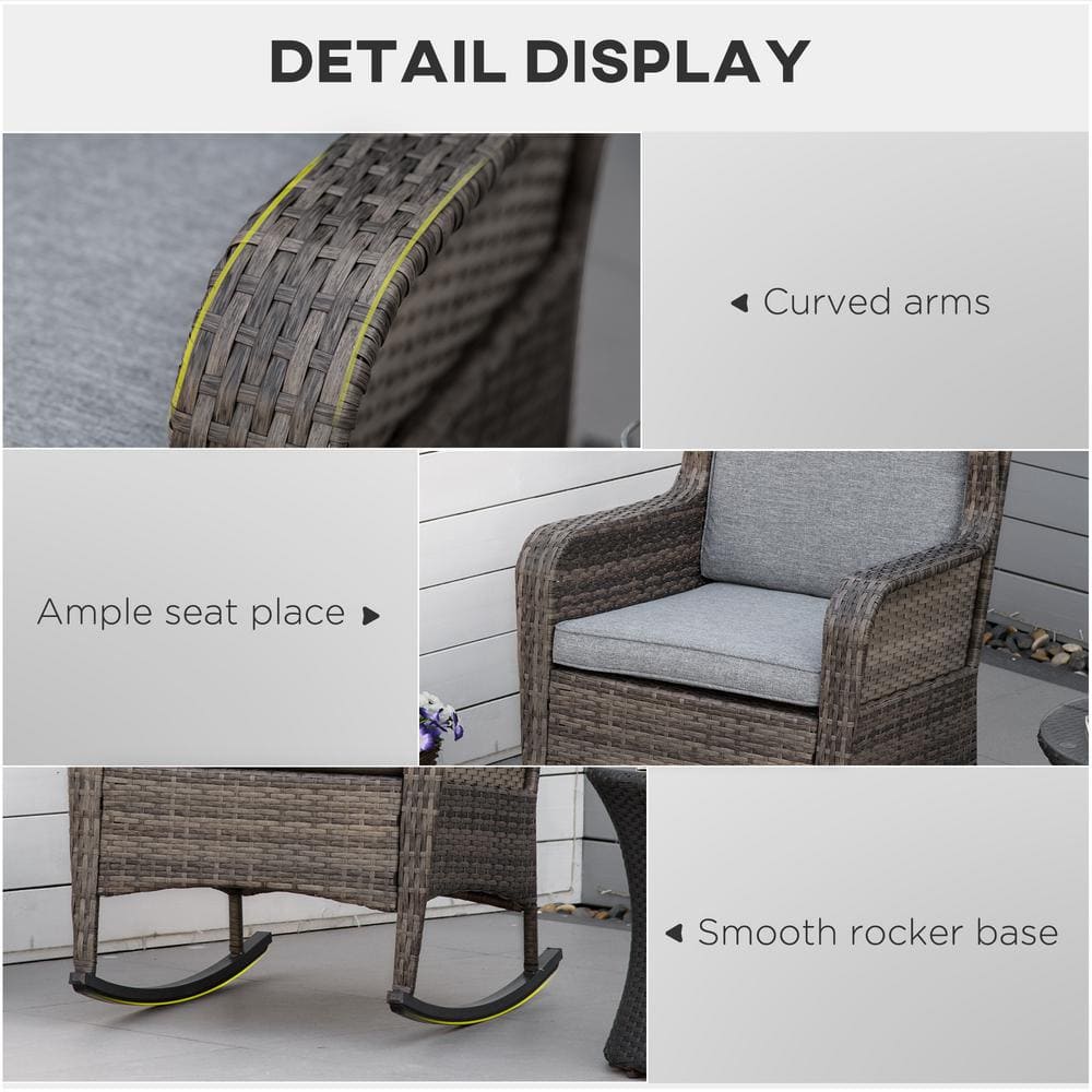 Classic Grey Wicker Rocking Chair with Cushioned Armrests