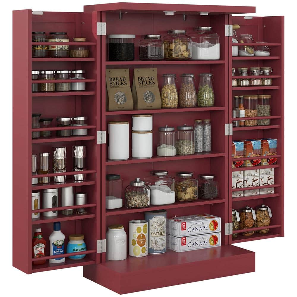 HOMCOM Red 5-Tier Shelf 12-Spice Racks 41 in. Kitchen Pantry Storage ...