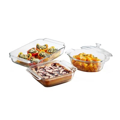 Baker's Premium 3-Piece Clear Glass Serving Dish Set with Cover