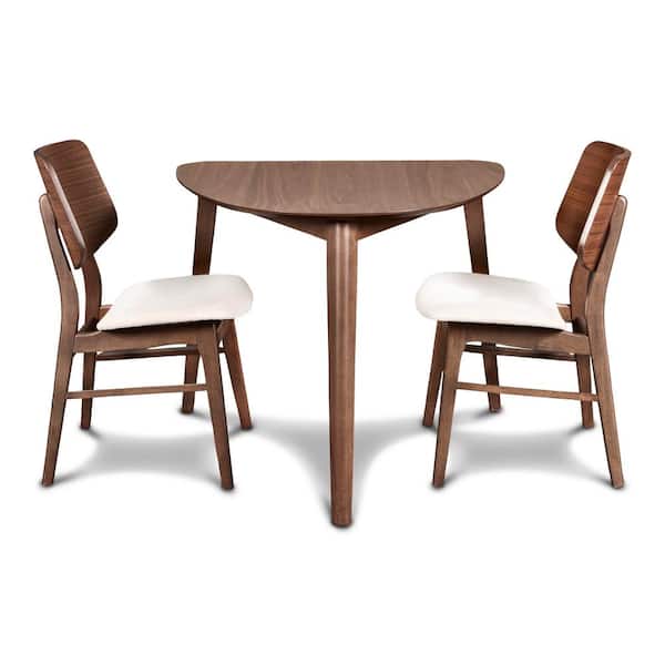 New Classic Furniture Oscar 3-Piece Wood Top Triangle Dining Set, Walnut