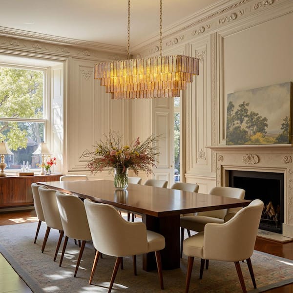 Ecogleam 47 in. 17-Light Gold Rectangle Dining Room Chandelier