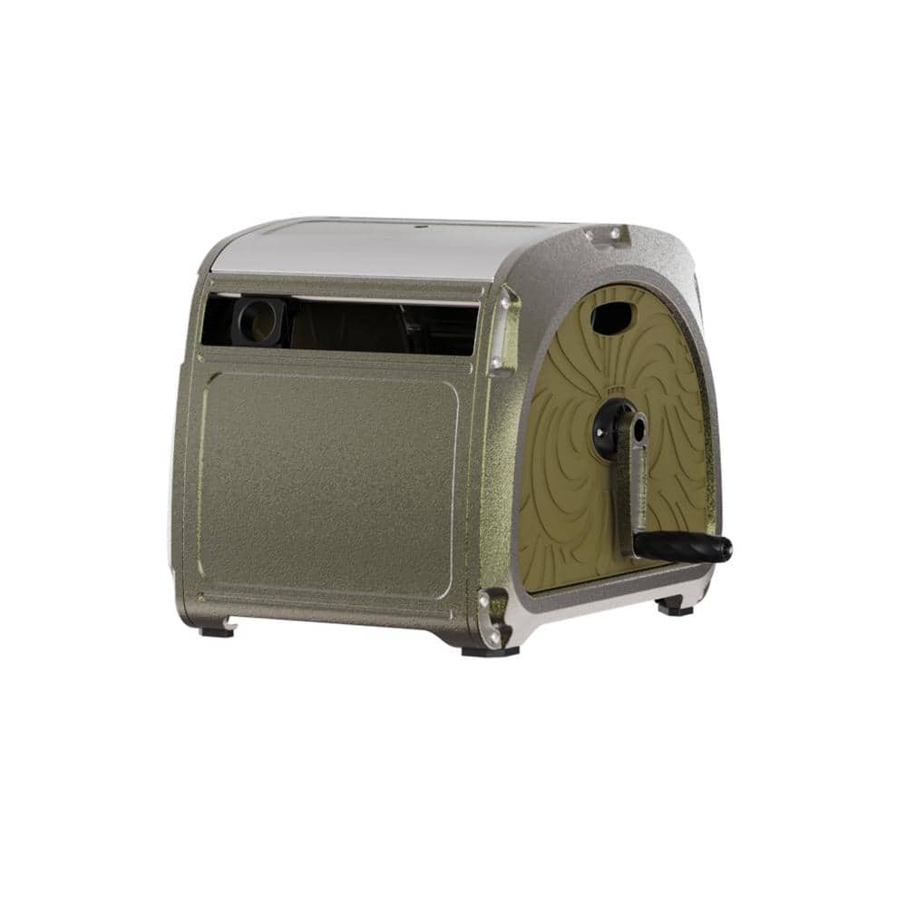 Heavy-Duty Green Metal Garden Hose Reel Box with Crank Handle