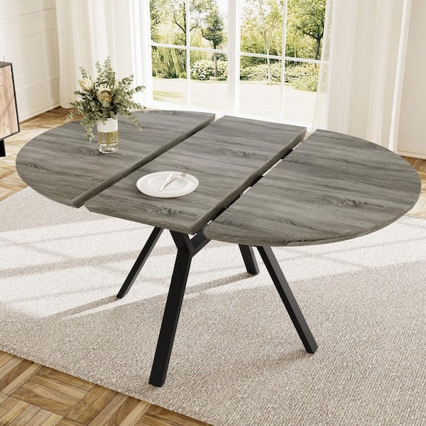 GOJANE 59 in. Modern Grey MDF Metal Legs Extendable Dining Table