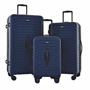 3-Piece Blue Expandable Rolling Hard Side Trunk Luggage Set 360° 8-Wheel Spinner System