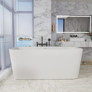 MUSE 59 in. Elegant Tub Acrylic Flatbottom Freestanding Non-Whirlpool Included Center Drain Bathtub in White