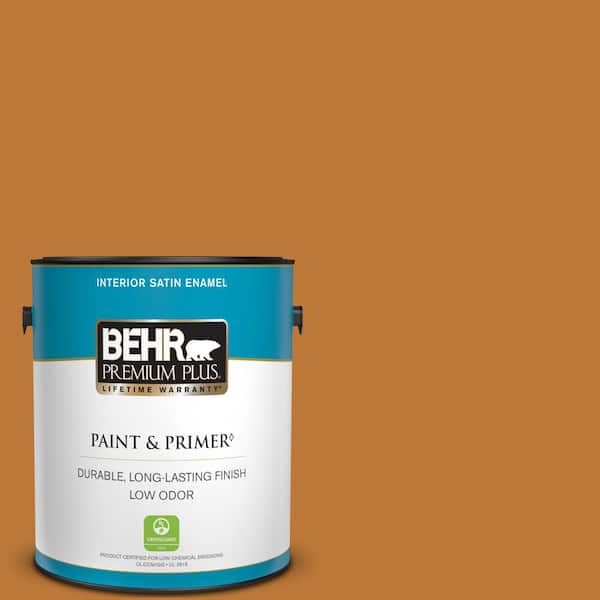 BEHR PREMIUM PLUS 1 gal. #290D-7 Crispy Gingersnap Satin Enamel Low Odor Interior Paint & Primer
