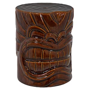 Wood-Look Tiki Head Ceramic Garden Stool 17 in.