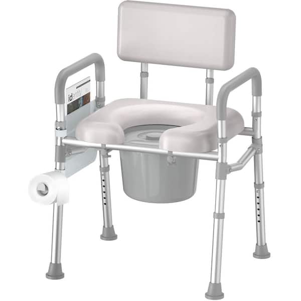 24 in. x 35.25 in. Bedside Commode Toilet Seat with Padded Seat and Backrest, Aluminum Dual-Crossbar, 350 lb. Capacity