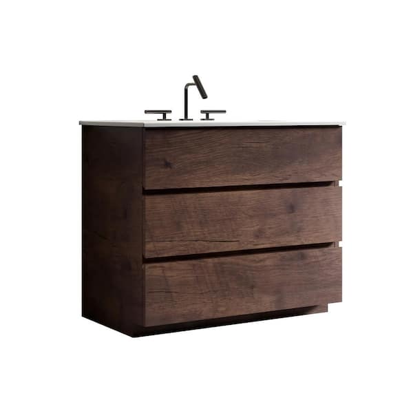 36 in. W Single Sink Freestanding Walnut Bath Vanity with White Ceramic Top and 3 Drawers