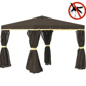 10 ft. x 10 ft. Patio Gazebo, Aluminum Frame Double Roof Outdoor Gazebo Canopy Shelter with Netting and Curtains