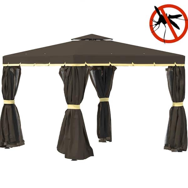 ToolCat 10 ft. x 10 ft. Patio Gazebo, Aluminum Frame Double Roof Outdoor Gazebo Canopy Shelter with Netting and Curtains