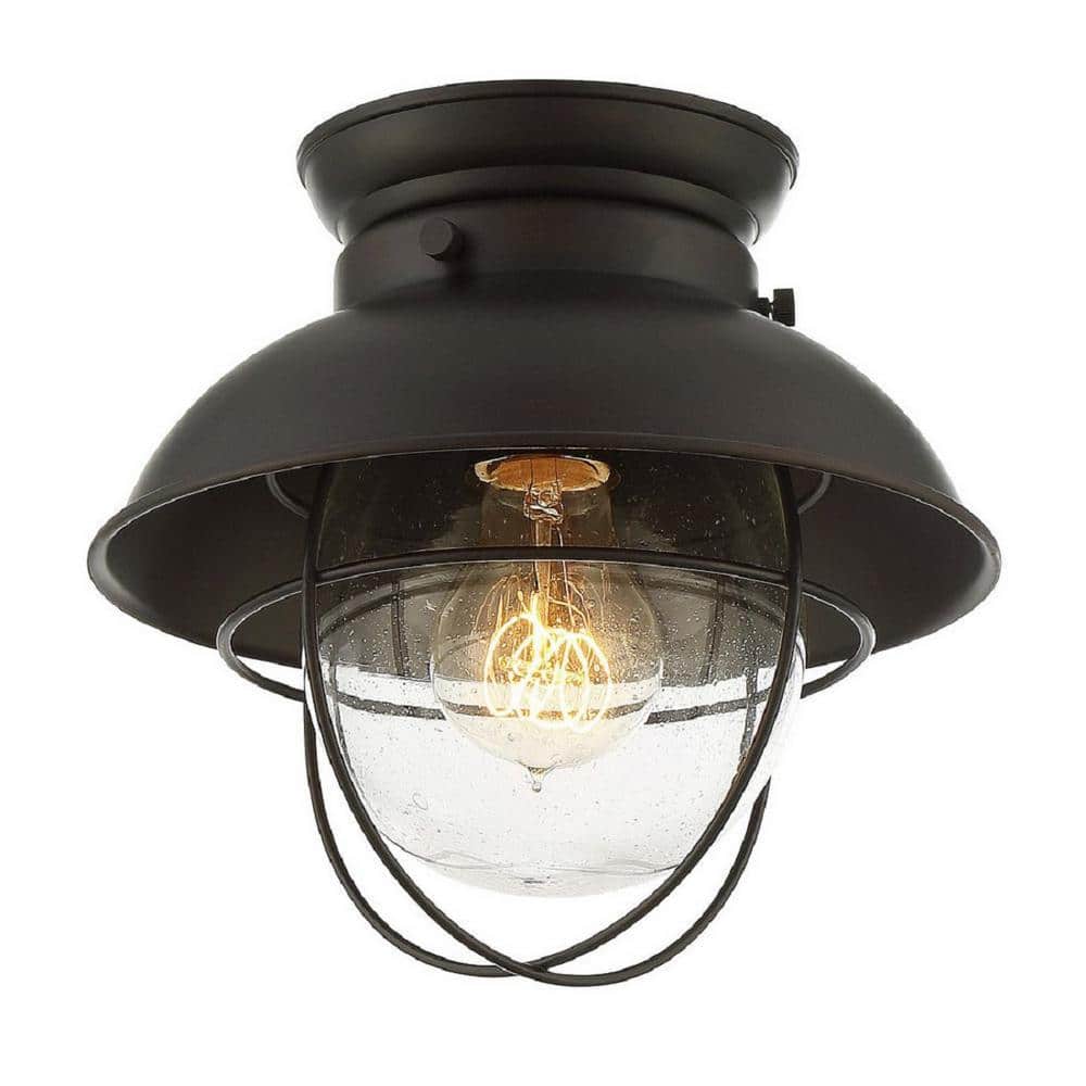Oil Rubbed Bronze Glass Industrial Flush Mount Light