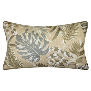 Cream Multi Raffia Embroidered Leaves Indoor/Outdoor 12 x 20 Decorative Pillow