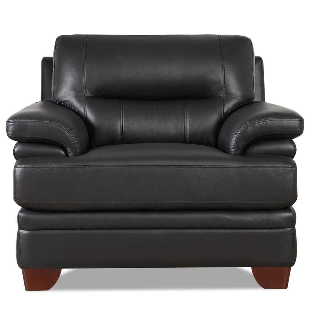 Hydeline Luxor Black Top Grain Leather Arm Chair With Memory Foam ...