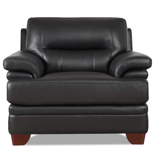 Hydeline Luxor Black Top Grain Leather Arm Chair with Memory Foam