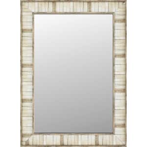 24 in. W x 36 in. H Rectangular Framed Wall Bathroom Vanity Mirror in Cream Block Wood