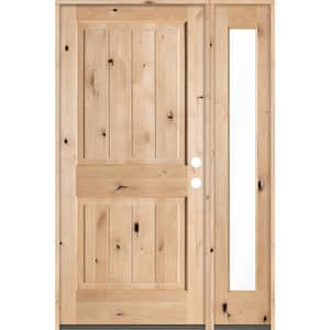 50 in. x 80 in. Rustic Alder Sq-Top VG Clear Low-E Unfinished Wood Left-Hand Prehung Front Door/Right Full Sidelite