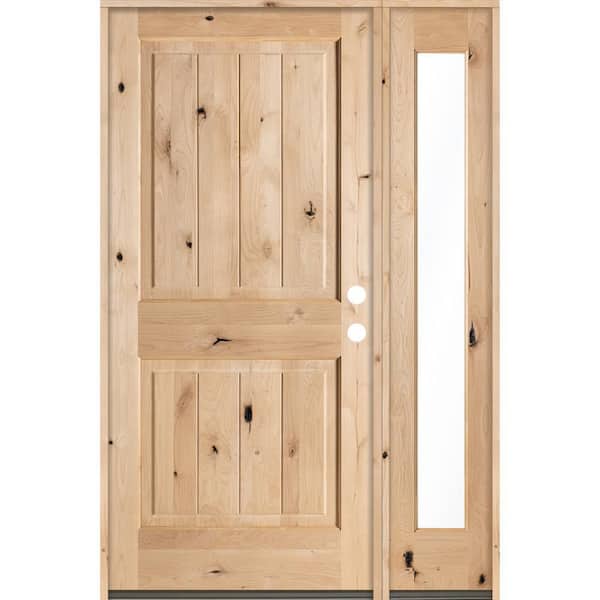 Krosswood Doors 50 in. x 80 in. Rustic Alder Sq-Top VG Clear Low-E Unfinished Wood Left-Hand Prehung Front Door/Right Full Sidelite
