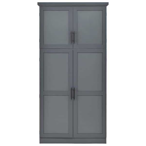 70.9 in. H Freestanding Wood Kitchen Pantry Cabinet with 4 Doors, 2 Door Shelves, 8 Pull-Out Trays in Gray