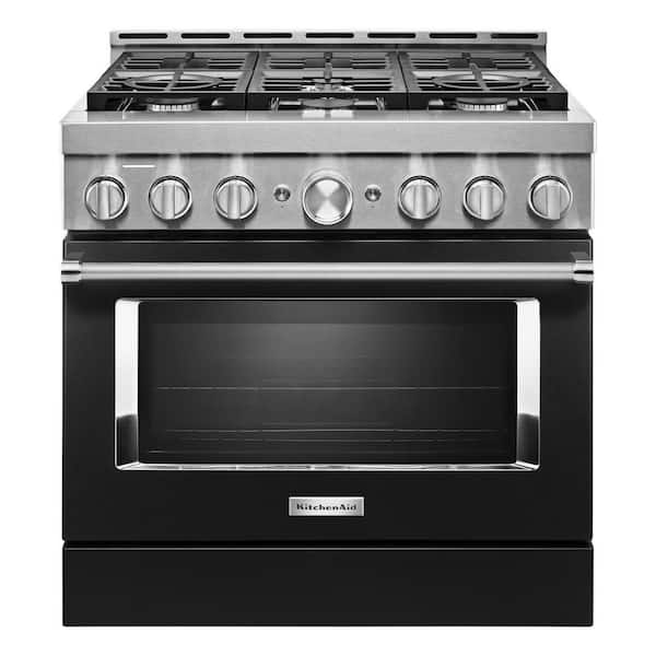 KitchenAid 36 in. 5.1 cu. ft. Smart Commercial-Style Gas Range with Self-Cleaning and True Convection in Imperial Black