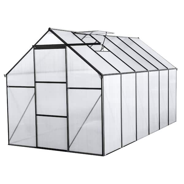 74 in. W x 146 in. D x 76 in. H Polycarbonate Greenhouse with Aluminum Frame and Polycarbonate Sheets Black