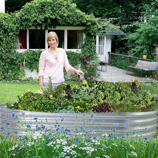 6 x 3 x 1 ft. Galvanized Steel Raised Planter Box Garden Bed - Outdoor Oval Metal Frame for Vegetables/Flowers