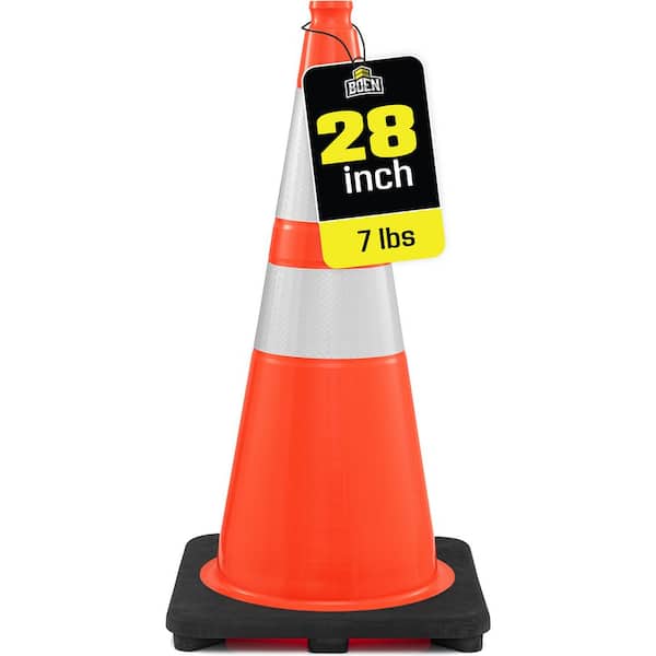 BOEN 18 in. Orange PVC Reflective Traffic Safety Cone TC-18R - The