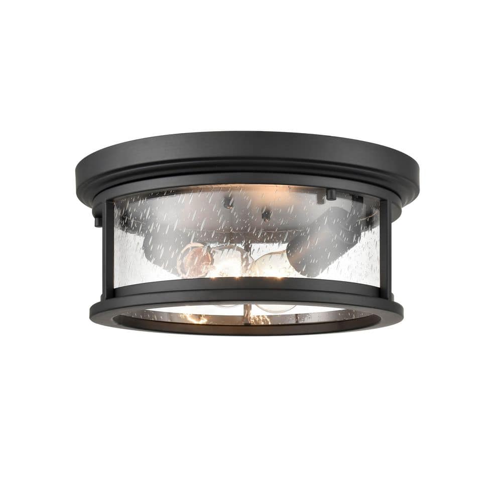 Bresley 12" Black Glass 2-Light Flush Mount