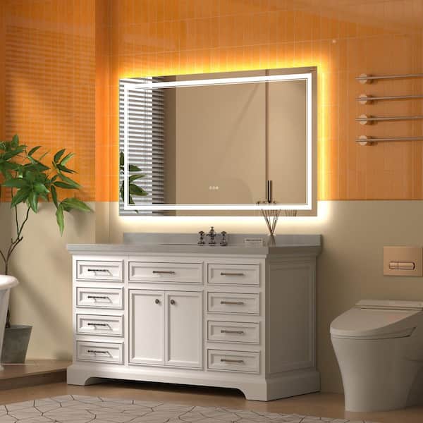 Derrin 60 in. W x 36 in. H Large Rectangular Frameless Anti-Fog Dimmable LED Wall Bathroom Vanity Mirror in Silver