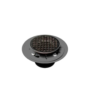 2 in. x 3 in. PVC Shower/Floor Drain with Brass Tailpiece and 4 in. Round Oil Rubbed Bronze Strainer
