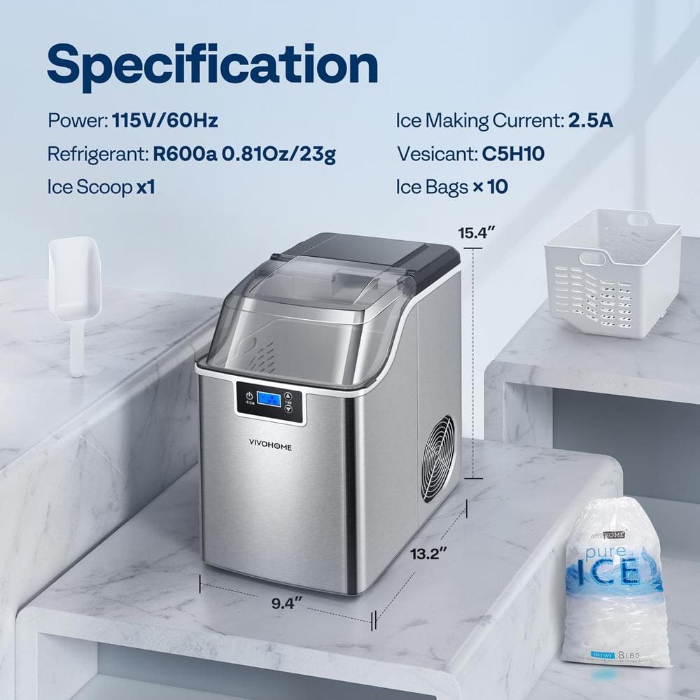 Black Stainless Steel Portable Countertop Nugget Ice Maker
