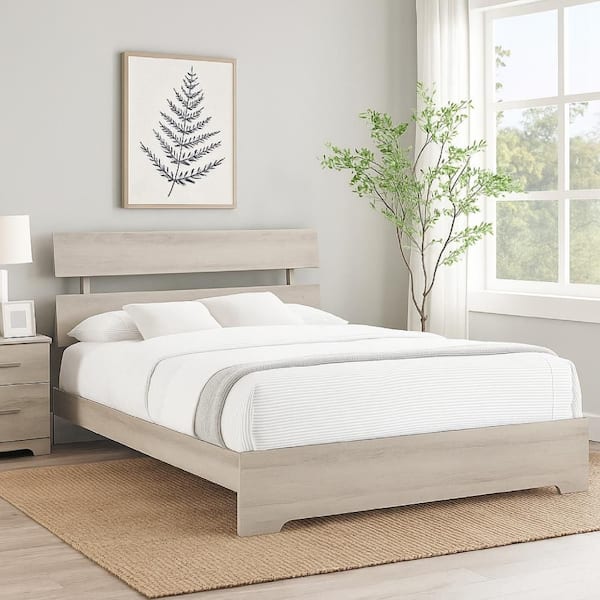 Cuzzy White Wood Frame Queen Platform Bed with Panel Headboard and Low Profile