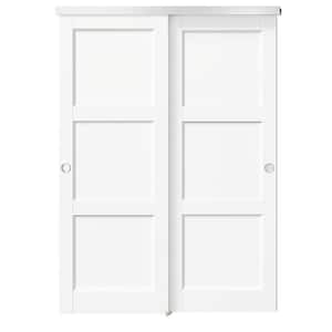 60 in. x 80 in. White, Solid Core, MDF and DIY Painted Double 3-Panel Bypass Sliding Door with Aluminium Hardware