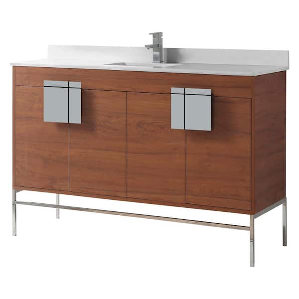 FINE FIXTURES 60 in. W x 20.47 in. D x 33.5 in. H Bath Vanity in Spicy Walnut with Phoenix Stone Vanity Top in White