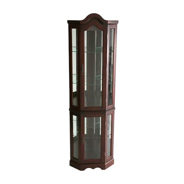 Southern Enterprises Lighted Corner Curio Cabinet in Mahogany