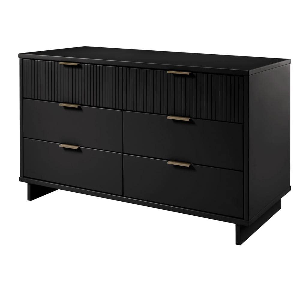 Granville Glam 6-Drawer Vertical Dresser in Black with Ribbed Detail