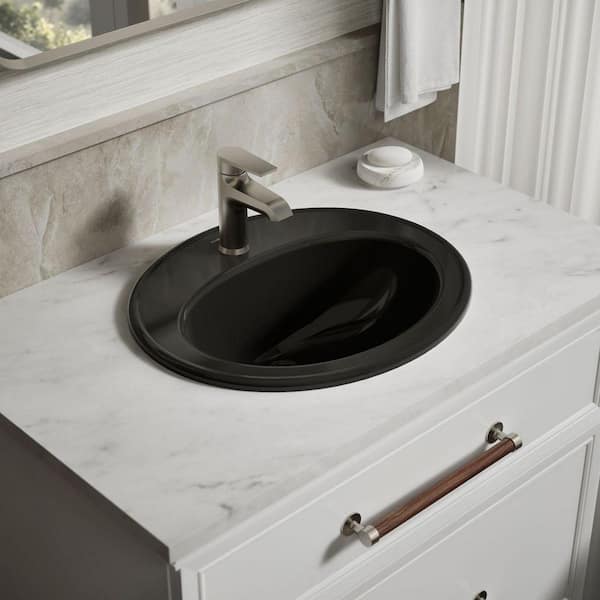 KOHLER Pennington 20.3 in. x 17.5 in. Drop-In Bathroom Sink in Black Black Vitreous China
