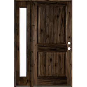 50 in. x 80 in. Rustic Knotty Alder 2 Panel Left-Hand/Inswing Clear Glass Black Stain Wood Prehung Front Door w/Sidelite