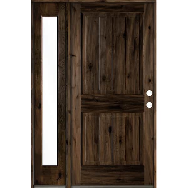 Krosswood Doors 50 in. x 80 in. Rustic Knotty Alder 2 Panel Left-Hand/Inswing Clear Glass Black Stain Wood Prehung Front Door w/Sidelite