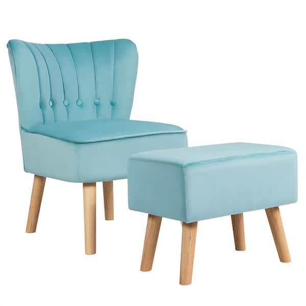 Costway Green Leisure Chair and Ottoman Thick Padded Button Tufted Sofa Set with Wood Legs