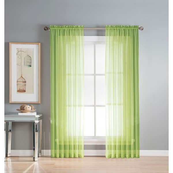 Window Elements Sheer Sheer Elegance 84 in. L Rod Pocket Curtain Panel Pair, Lime (Set of 2)