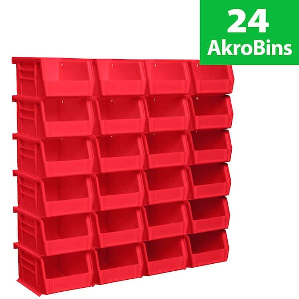 30210 Series, 4 1/8 in. W x 5 3/8 in. D x 3 in. H, Red Plastic Stackable Storage Bins Hanging Organizer, 24-Pack