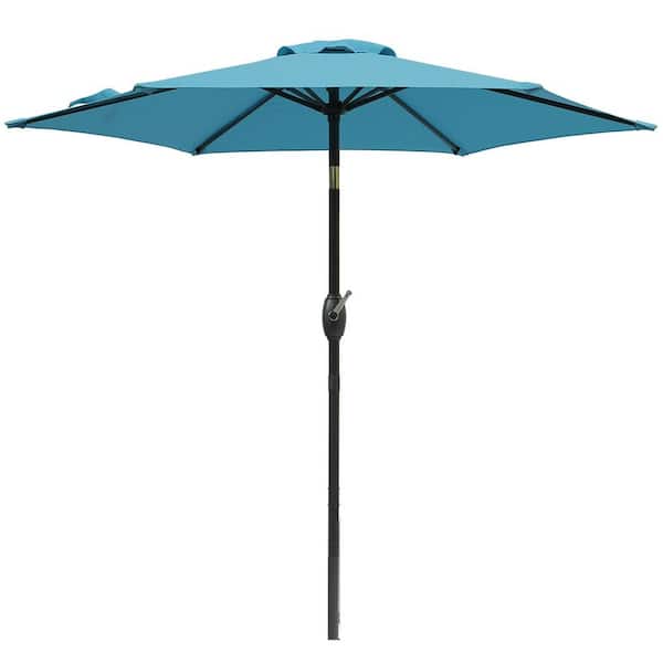 ToolCat 7.5 ft. Aluminum Outdoor Patio Umbrella with Hand Crank Lift in Lake Blue