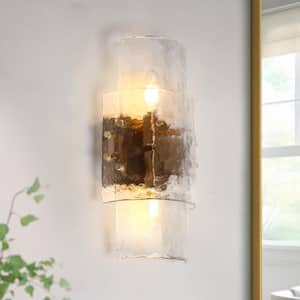 Astridee 6.3 in. 2-Light Plating Brass Wall Sconce with Textured Glass Panels