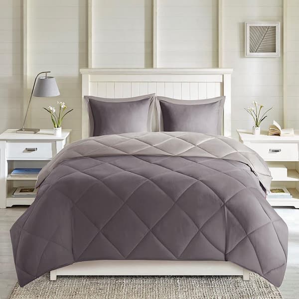 Unbranded 3M Bedspread Scotchgard Diamond Polyester Microfiber Quilting Reversible Down Alternative Comforter Set-Grey Twin