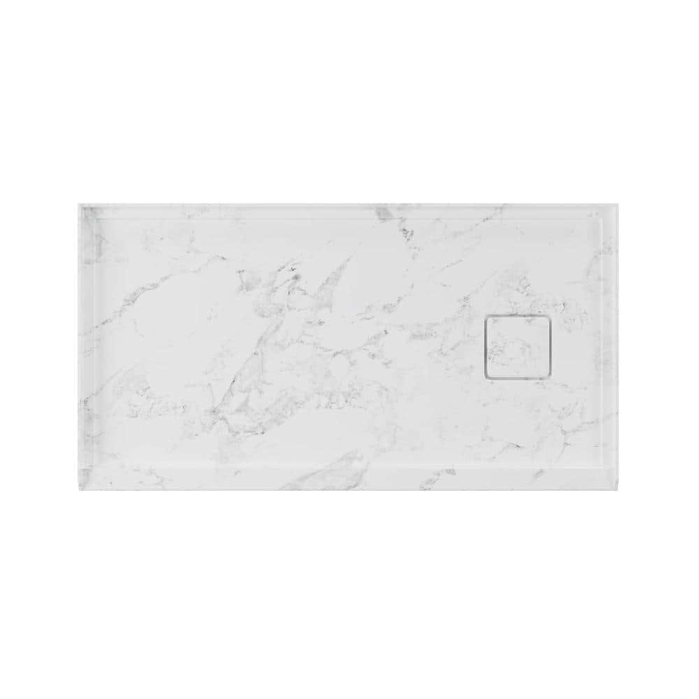 60 in. L x 32 in. W Acrylic Arma Stone™ Single Threshold Shower Pan Base with Right Drain in White Marble Veining Finish price history on PriceWatchPro