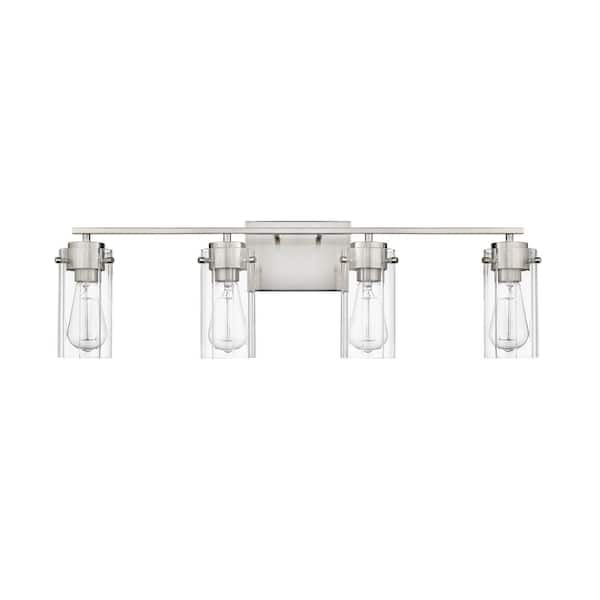 Millennium Lighting Serena 30.5 in. 4-Light Brushed Nickel Vanity-Light with Clear Ribbed Glass