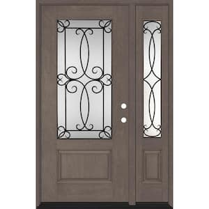 Regency 51 in. x 80 in. 3/4-Lite Georgian Decorative Glass LHIS Ashwood Mahogany Fiberglass Prehung Front Door 12 in. SL