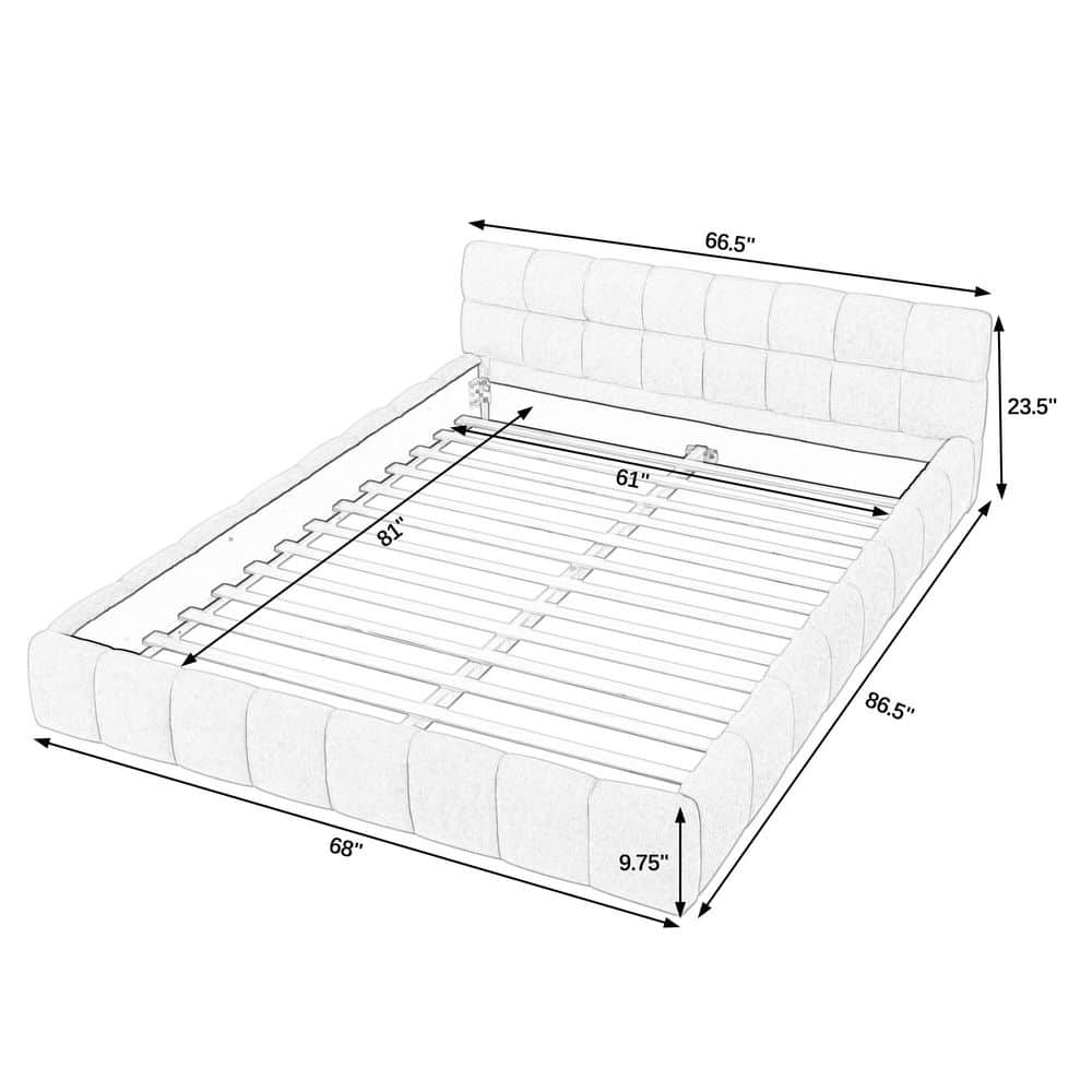 Elfin Beige Wood Frame Queen Size Platform Bed with Chenille Upholstered Headboard - thumbnail 4