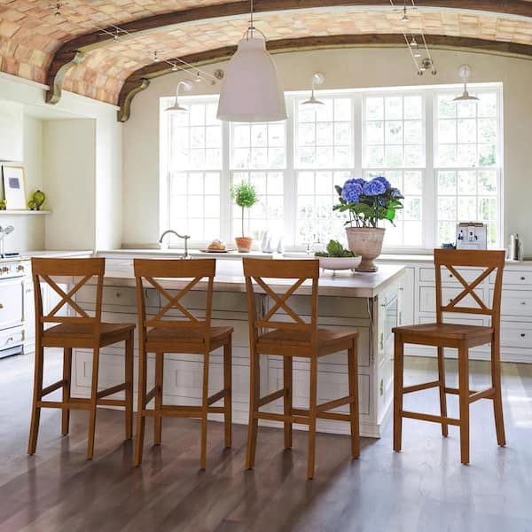 cozyman Ionia 24 in. Light Walnut Wood Counter Height Bar Stool (Set of 4)